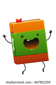 cheerful happy book brown character with green fun