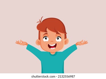 
Cheerful Happy Boy Celebrating Vector Cartoon Illustration. Excited little child enjoying carefree childhood age
