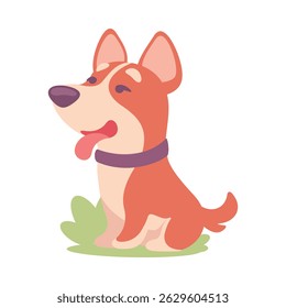 A cheerful and happy cartoon dog joyfully sitting on green grass, enjoying natures beauty