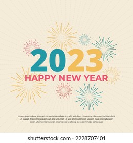 Cheerful happy new year greeting card 2023 celebration background