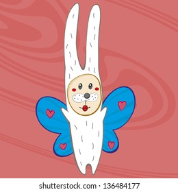 cheerful hare dressed as a butterfly
