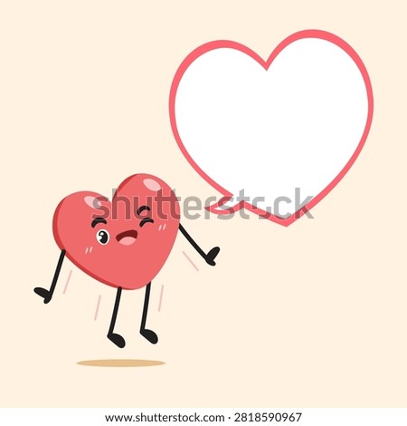 A cheerful heart character jumping with excitement while holding a blank heart-shaped speech bubble. Perfect for Valentine's Day, love, greeting card, and social media content.