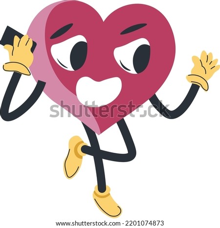 Cheerful heart character talking on cell phone, smiling and communicating. Love and feelings, partnership and expression of love and devotion. Sticker or emoji, emoticon. Vector in flat style
