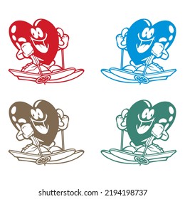 Corazón Alegre En La Ilustración Del Vector De Esquí
