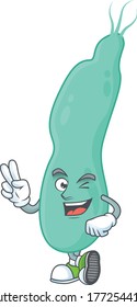 Cheerful helicobacter pylory mascot design with two fingers. Vector illustration