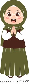 Cheerful Hijab Girl in Hijab Greeting Illustration