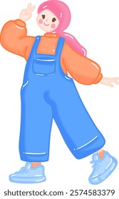 Cheerful Hijabi Girl in Casual Outfit Vector Illustration for Design Use