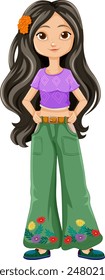 A cheerful hippy girl with long hair