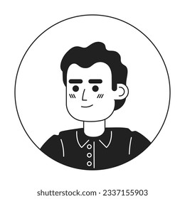 Cheerful hispanic brunette man monochrome flat linear character head. Male in shirt. Editable outline hand drawn human face icon. 2D cartoon spot vector avatar illustration for animation