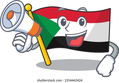 Cheerful with holding megaphone cartoon flag sudan with mascot