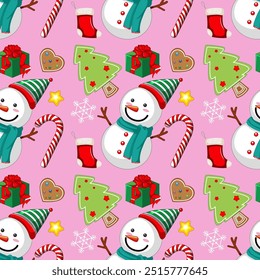 Cheerful holiday icons on a pink background