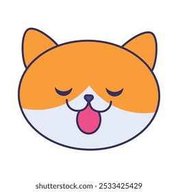 Alegre gato rojo de casa cerró sus ojos en el placer. Cara de felino rojo satisfecha. Imagen para el diseño de tienda de mascotas o clínica veterinaria. Vector plano simple aislado en el fondo blanco