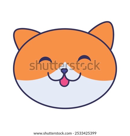 Cheerful home red cat closed his eyes in pleasure. Satisfied red pussycat face. Image for design of pet store or veterinary clinic. Simple flat vector isolated on white background