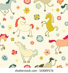 Cheerful horses seamless pattern