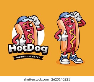 Um personagem de cachorro-quente alegre com mostarda e um sorriso amigável