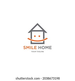 Cheerful house simple flat logo design.house and smile icon concept