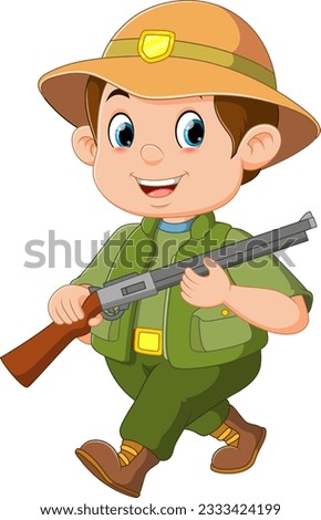 cheerful hunter character holding shotgun of illustration
