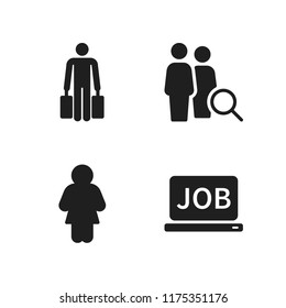 cheerful icon. 4 cheerful vector icons set. laptop job, woman and tourist icons for web and design about cheerful theme
