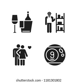 cheerful icon. 4 cheerful vector icons set. couple, wine and pool icons for web and design about cheerful theme