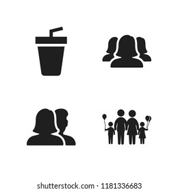 cheerful icon. 4 cheerful vector icons set. drinks, family with balloons and group icons for web and design about cheerful theme