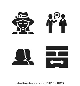 cheerful icon. 4 cheerful vector icons set. femenine, group and tourist icons for web and design about cheerful theme