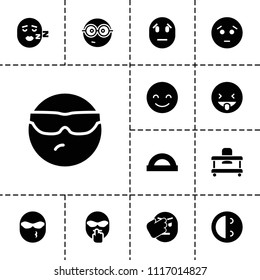 Cheerful icon. collection of 13 cheerful filled icons such as protractor, smiling emot, sad emot, nerd emoji. editable cheerful icons for web and mobile.