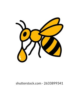 Cheerful icon of a honey bee with a drop of honey, perfect for honey-related branding or children's designs. The simple, cartoon style makes it ideal for vector design projects and digital use.