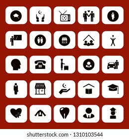 cheerful icon set with favorites, hand islam sign and family home vector illustration