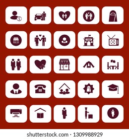 cheerful icon set with man with car, man woman love and shop vector illustration