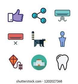cheerful icon set. vector set about kite, school, like and air conditioner icons set.