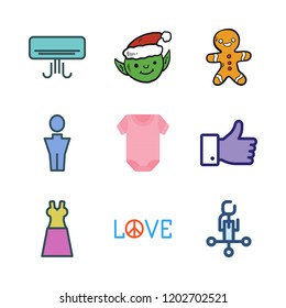 cheerful icon set. vector set about dress, love, man and employee icons set.