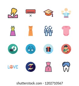 cheerful icon set. vector set about charity, tooth, graduate and employees icons set.