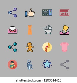 cheerful icon set. vector set about pijama, american express, share and dress icons set.