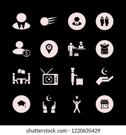 cheerful icon. cheerful vector icons set hands islam sign, happy man bulb, football tv match and hand islam sign