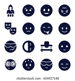 Cheerful icons set. set of 16 cheerful filled icons such as baby walker, casino girl, smiling emot, sad emot, nerd emoji, angry emoji