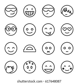 Cheerful icons set. set of 16 cheerful outline icons such as smiling emot, laughing emot, blush, nerd emoji