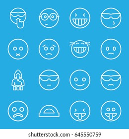 Cheerful icons set. set of 16 cheerful outline icons such as casino girl, smiling emot, laughing emot, nerd emoji, sad smiley