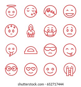 Cheerful icons set. set of 16 cheerful outline icons such as casino girl, smiling emot, laughing emot, emoji angel, nerd emoji