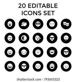 Cheerful icons. set of 20 editable filled cheerful icons such as smiling emot, laughing emot, blush, nerd emoji. best quality cheerful elements in trendy style.