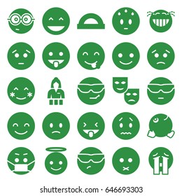 Cheerful icons set. set of 25 cheerful filled icons such as casino girl, smiling emot, laughing emot, blush, emoji angel, nerd emoji, mask
