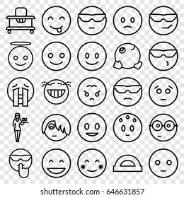 Cheerful icons set. set of 25 cheerful outline icons such as baby walker, casino girl, smiling emot, laughing emot, blush, emoji angel, nerd emoji