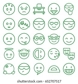 Cheerful icons set. set of 25 cheerful outline icons such as baby walker, laughing emot, smiling emot, emoji in mask, emoji angel, protractor