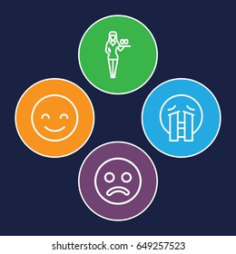 Cheerful icons set. set of 4 cheerful outline icons such as casino girl, smiling emot, crying emoji