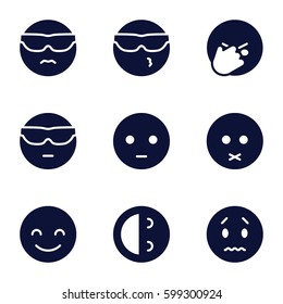 cheerful icons set. Set of 9 cheerful filled icons such as smiling emot