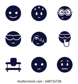 Cheerful icons set. set of 9 cheerful filled icons such as baby walker, smiling emot, sad emot