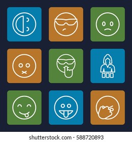 cheerful icons set. Set of 9 cheerful outline icons such as Casino girl, sad emoji
