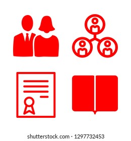 cheerful icons set with school certificate, man and woman and group vector set