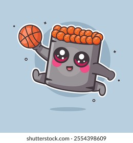 cheerful ikura sushi food character mascot playing basketball isolated cartoon