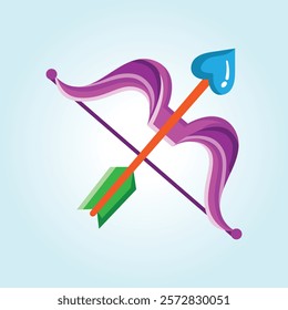 A cheerful illustration of a bow and arrow, ideal for Valentine's or romantic designs.