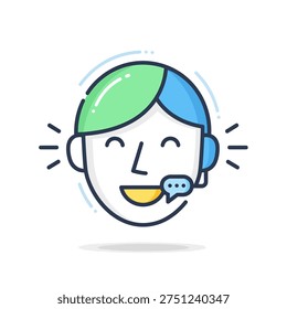 A cheerful illustration of a customer support representative wearing a headset, ready to assist with a smile.